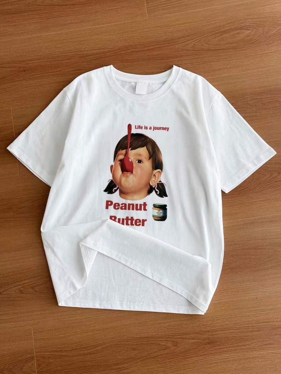 This 2026 Women's Summer Fashion Print Short-Sleeved T-Shirt Is Shipped Locally And Features A 200g 100% Pure Cotton. It's A Fun Round Neck Short-Sleeved Top Perfect For Couples, And Can Be Worn As An Inner Or Outer Layer. It's Perfect For Office Casual Wear. - White - View 1