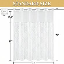 No Hook Shower Curtain With Snap In Liner Set, Tufted Waterproof Shower Curtains Bathroom Washable Bath Curtain Hotel Style Curtains With See Through Top Window, White, 71" 74" L - 白色 + L - 查看 9
