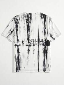 DOPR | Men's Street Casual Black & White Tie-Dye Distressed Digital Print Summer Round Neck Short Sleeve T-Shirt - White - View 5