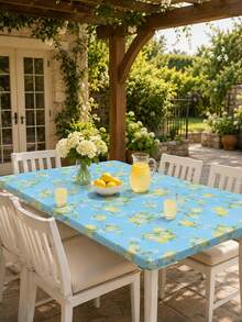 1pc-Sky Blue Lemon Branch Fitted Elastic Tablecloth, Stretch Waterproof Fabric Cover For Backyard Barbecues, Garden Parties & Daily Home Dining, Stain-Resistant, Easy To Wipe And Reusable For All Seasonal Outdoor Gatherings. - Multicolor - View 10