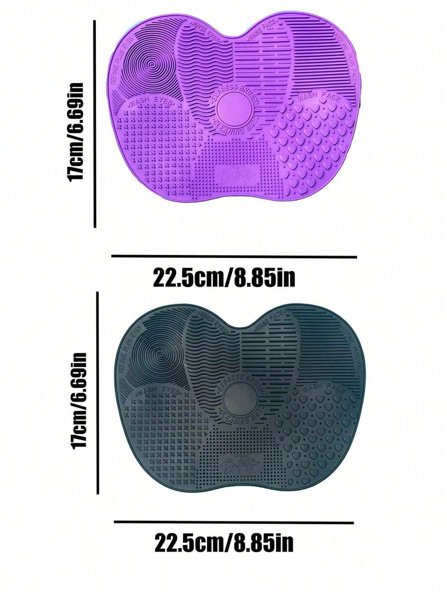 Silicone Makeup Brush Cleaning Mat With Suction Cup, Portable Makeup Brush Cleaning Tool, Apple-Shaped Silicone Makeup Brush Cleaning Pad - 2 件紫色+黑色(大號) - 查看 1