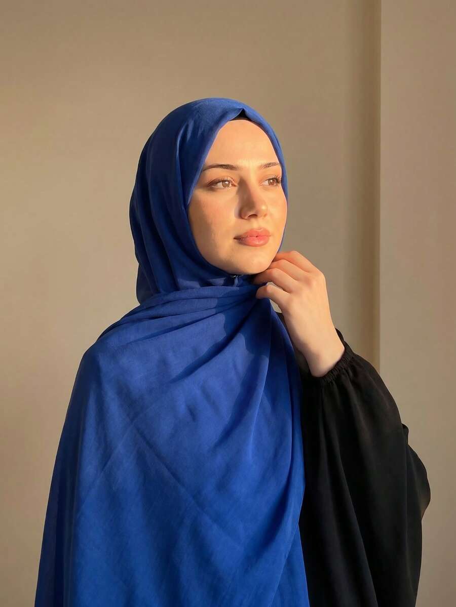 1 buah Jilbab Panjang Katun Arab Warna Polos Pelindung Matahari Cocok untuk Digunakan di Masjid Hijab Sopan - Biru - View 1