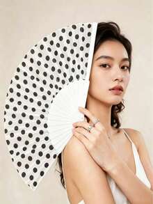 1pc Folding Fan With Black And White Polka Dot Pattern, In A Retro French Style, Suitable For Portability. It Is A Cooling And Refreshing Fan For Summer, A Daily Accessory For Dressing Up, A Photography Prop, And An Ideal Gift For New Year's Day - Multicolor - View 11