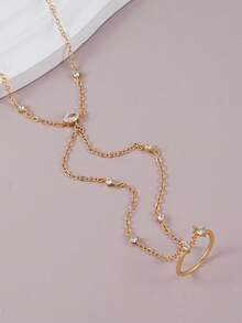 1pc Exquisite Cubic Zirconia Linked Finger Bracelet, Suitable For Women's Daily, Date, Party Wear, Holiday Gift - Yellow Gold - View 3