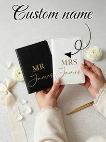Personalized Custom Name Text Unisex PU Leather Passport Holder And Luggage Tag Set, Elegant Minimalist Style, Exclusive Customization, Exquisite, Enhances Ritual Feeling, Easy To Distinguish, Waterproof And Wear-Resistant, Daily Use, Wedding Souvenir, Suitable For Couples Honeymoon Travel, Holiday Vacation, Students, Couples Travel, Back To School Season Travel, Back To School Gift, Teacher's Day Gift, Personalized Exquisite Gift For Them, Conveying Beautiful Blessings - Multicolor - View 9