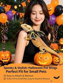 5pcs/Set Halloween Lizard Leash, Small Crocodile Leash, Reptile Outdoor Wing Harness, Chameleon Squirrel Leash, Small Pet Supplies - Multicolor - View 1