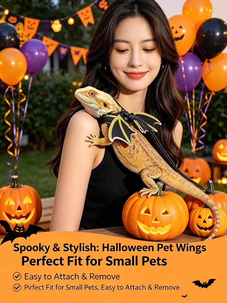 5pcs/Set Halloween Lizard Leash, Small Crocodile Leash, Reptile Outdoor Wing Harness, Chameleon Squirrel Leash, Small Pet Supplies - Multicolor - View 1