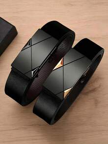 1件裝男士金色自動扣PU皮革腰帶，商務休閒百搭，適合年輕與中年男性，日常通勤禮物 - 黑色 - 查看 6