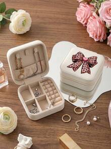 Cherry Bow Pattern PU Leather Portable Travel Jewelry Storage Box For Women, Stores Necklaces And Rings,Gift Ideas,Suitable For Home Storage,Commuting - Cherry & Bow - View 23