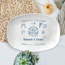 Personalized Wedding Platter, Customizable Name And Date Plate, Newlywed Souvenir, Personalized Wedding Plate, Customized Couple Name Gift, Letter Combination Custom Plate, Bridal Shower Gift, Anniversary Decoration, Personalized Wedding Plate, Customized Bridal Gift, Fashionable Graffiti Design, Engravable Name And Date, Anniversary - Multicolor - View 3