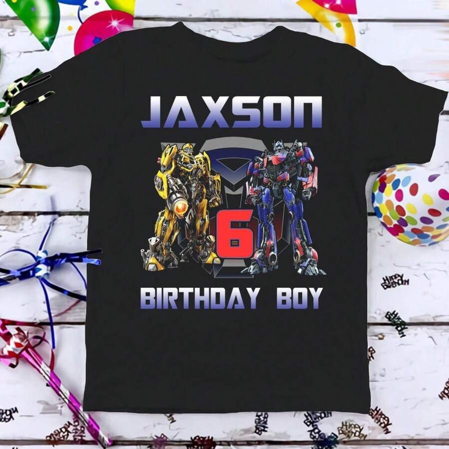 Men's & Women's Casual Plus Size Tee- Birthday Shirt, Funny  Prime Robot Kids Toddler Birthday Tshirt, Custom Personalized Birthday Gift For Son Daughter,playeras de hombr - Negro - Ver 1