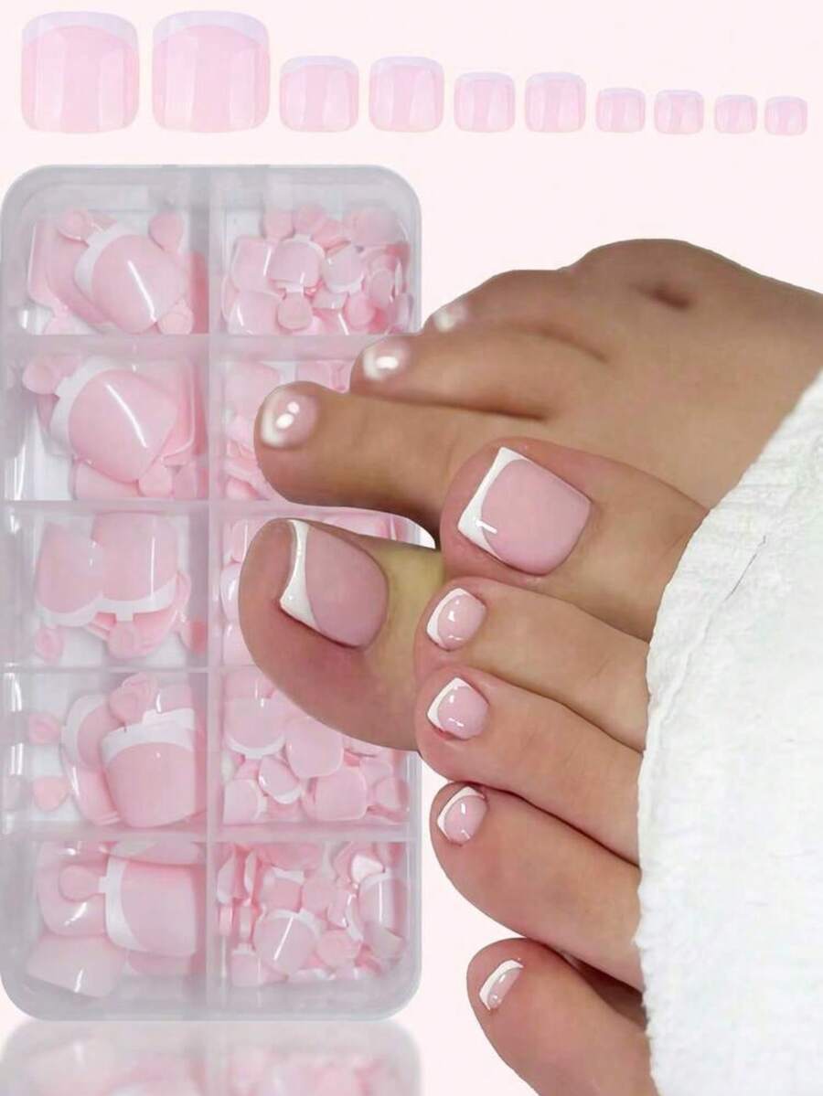 120pcs French Short Press-On Nails, Glossy Square Multicolor Fake Toenails, Full Coverage Soft Gel Press-On Nails, Removable Press-On Nails, Luxury Press-On Nails, Suitable For Women, Girls, Home DIY Nail Salon - DIY Foot Nail Art Supplies, Aesthetic