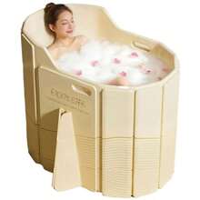 Tina plegable para adultos de gran tamaño tina portátil plegable y colapsable tina de baño portátil para el baño tina de SPA plegable para regadera ideal para espacios pequeños - Tinas plegables - dorado - Ver 2