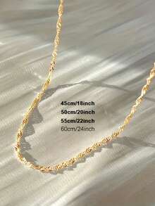 1pc Fashionable Exquisite Water Wave Chain Design Collarbone Necklace, Stainless Steel Gold 2mm Water Wave Chain Simple Elegant Necklace, Unisex Daily Versatile Jewelry Accessory - Gold - View 3