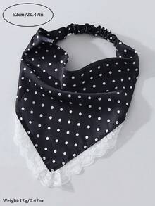 1pc Original Floral Embroidered Rolled Edge Polka Dot Print Headwrap Hairband For Women, Suitable For Daily And Vacation Use Summer Hair Accessories Beach Scarf Vacay Women Bandanas - Black and White Polka Dots - View 4