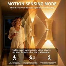Wireless LED Wall Light With Touch Dimming And Motion Sensor, Smart Sensing Wall Lamp, Indoor LED Magnetic Night Light, Eye-Protection Ambient Light, 800mAh USB Rechargeable Night Light, Suitable For Stairs, Porch, Hallway, Bathroom, Bedroom - Multicolor - View 3