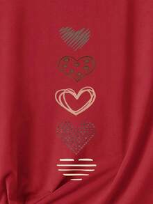 Women's Vintage-Style Short-Sleeved T-Shirt With Round Neck, Black Heart Print, 2026 Fashion, Casual And Sporty Summer Style. - 紅色 - 查看 6