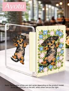 Ayotu Stylish Protective Case With Cartoon Dachshund And Flower Patterns, Y-Shaped Stand Flip Design, Compatible With IPad Kindle (11th Generation, Released In 2024) And Kindle Paperwhite (12th Generation, Released In 2024). - Multicolor - View 3