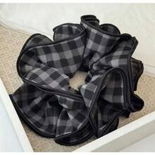 Plaid Fabric Scrunchie 4-Layer Hemmed Hair Tie Vintage High Elasticity Hair Band Women's Head Tie Flower Commute Daily Wear Hair Tie Plaid Elegant Polyester (Polyester) Hair Tie All Seasons Ponytail Elastics Rubber Bands - Multicolor - View 3