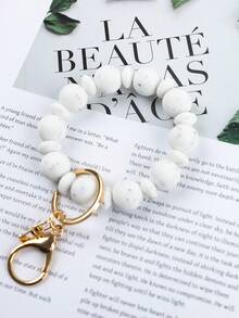 Solid Color Silicone Bead Wristlet Keychain Simple Matte Beaded Wrist Bracelet Key Ring Women Minimalist Bag Purse Car Key Holder Fashion Daily Gift - Abacus - View 8
