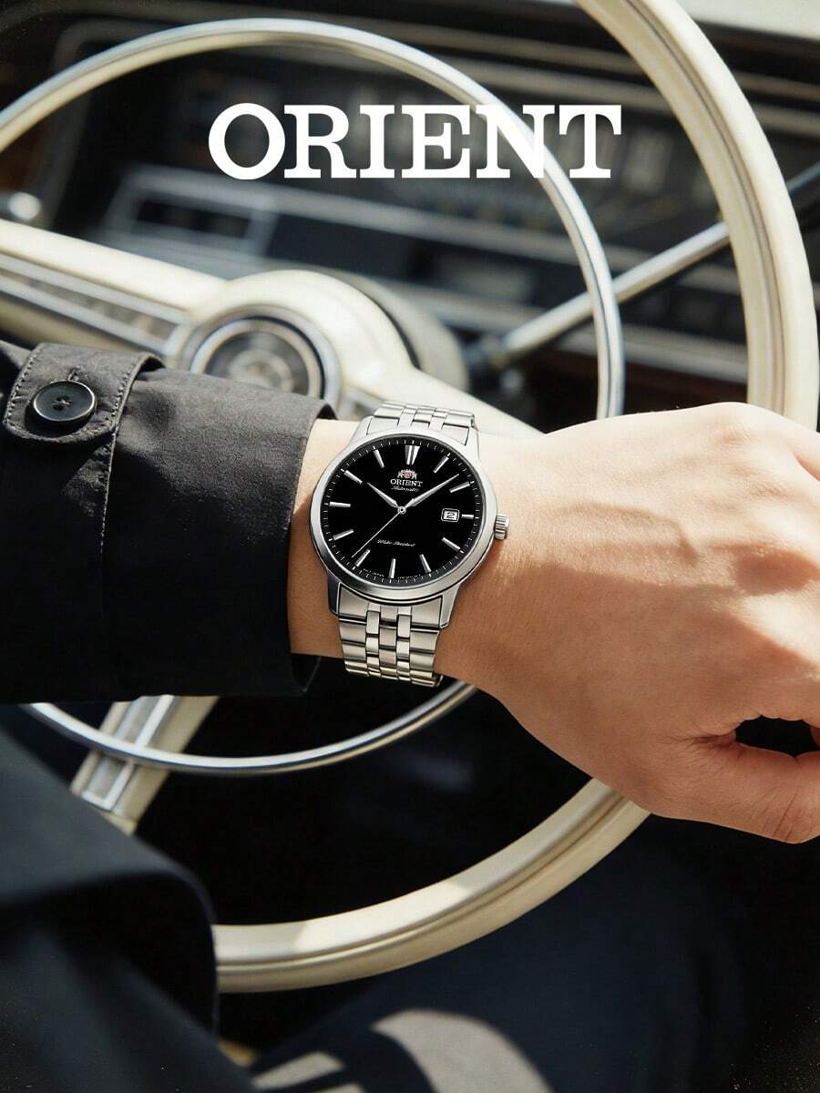 Orient 男士黑色表盘自动机械腕表,不锈钢表带,银色夜光指针,日期显示,商务休闲皆宜,奢华腕表 - 黑色 - 查看 1
