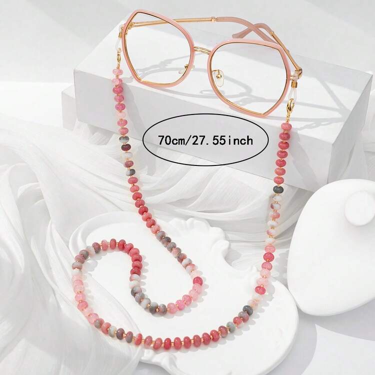 1件極簡時尚彩色珠飾玻璃防丟眼鏡鍊 - 粉紅色-484 - 查看 4