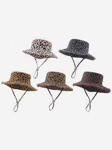 1 Peça Chapéu Balde com Estampa de Leopardo Vintage, Chapéu de Proteção Solar de Aba Larga para o Verão, Disponível em Várias Cores - chapéu de balde com estampa de leopardo - Visão 13