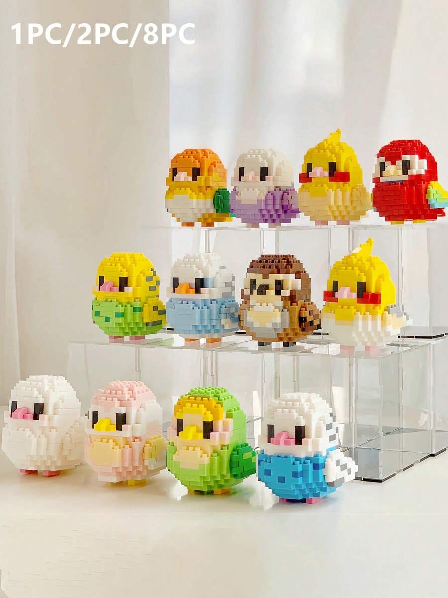 1PC/2pcs/8pcs Set Blok Bangunan Miniatur Hewan Burung Kartun Kreatif DIY, Beo, Pipit, Hewan, Puzzle Perakitan 3D, Mainan Edukatif, Mainan Asah Otak, Model Ornamen, Dekorasi Rumah Lucu, Hadiah untuk Teman, Keluarga, Anak-anak, Hadiah Ulang Tahun Terbaik