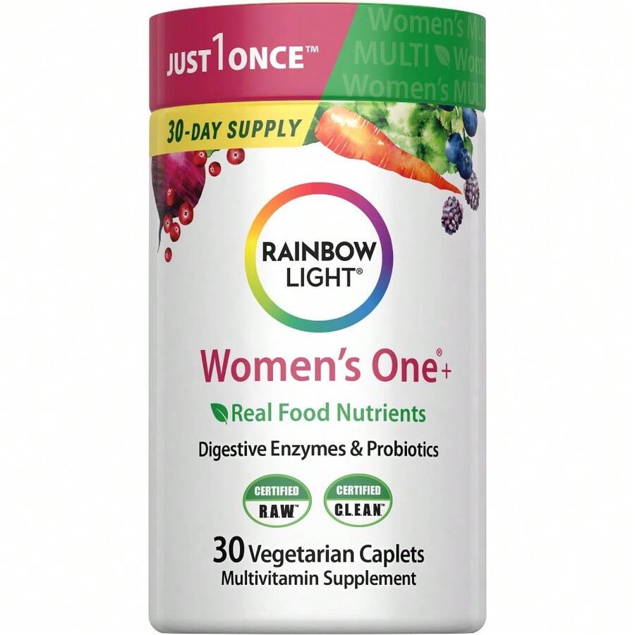 Rainbow Light Womens Multivitamin One + | 150 Caplets | Supports Cellular Energy & Antioxidant Health | Real Food Nutrients, Digestive Enzymes & Probiotics | With Vitamins C, D, And Zinc - 30 Count (Pack of 1) - 查看 1