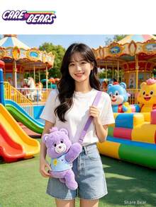 Care Bears 女款粉色卡通熊斜背包，毛絨肩背包大容量斜背包，適合上班、旅行、購物、收納、開學 - 彩色 - 查看 23