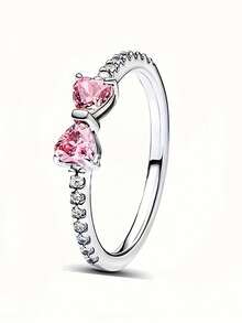 1pc Kids Cubic Zirconia Heart Shaped Ring, Birthday Gift - Pink - View 2