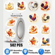 502 Pcs/Roll Chick And Chicken Pattern Stickers, 10 Mixed Designs, Christmas Gift Wrapping Labels, Scrapbook Stickers, Planner Gift Wrapping, Paper Craft Decoration, Party Gifts, Gift Box Decoration And Reward Stickers - Multicolor - View 1