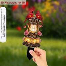 [2D Flat] 1pc/3pcs 2D Flat Acrylic Garden Stakes, Featuring Red Bird And Lantern Design, With Base, Easy To Insert, Perfect For Rustic Style Outdoor Decor, Suitable For Yard, Patio - B - View 7