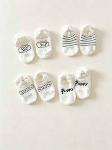 4 Pairs Cute Cherry Print Invisible Boat Socks, Cartoon Bear & Puppy Print Invisible Socks, Soft Non-Slip Grip Socks, Suitable For Boys And Girls - Multicolor - View 6