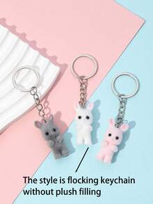 Cute 3D Flocked Rabbit Keychain Pendant, Adorable Animal Keychain, Cartoon Keyring Charm, Decorative Souvenir, Couple Keychain Gift For Holidays Gifts For Mother, Father, Graduation, And Teacher - Multicolor - View 4
