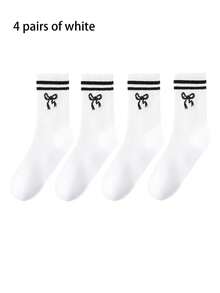 6/8/10/20 Pairs Neutral Classic Bow Pattern Breathable Moisture-Wicking Mid-Calf Socks, Soft Casual Sports Socks, Suitable For Daily Wear - Multicolor - View 17