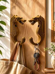 1 pieza Gancho de pared con cabeza de dragón vikingo, Perchero decorado con patrón de dragón vikingo, Perchero de pared montado en plástico, Adecuado para pasillo, dormitorio, almacenamiento de baño, toallero, accesorios de baño, esencial para vacaciones, decoración del hogar, gancho - Multicolor - Ver 3