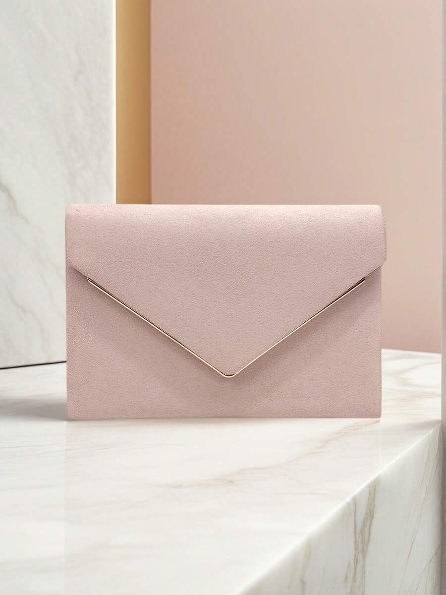 Pink Women's Evening Bag, Envelope Design, Party Wedding Girls Handbag With Chain Shoulder Strap Clutch, Velvet Fashion Wallet - Pink - View 1