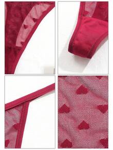 Women's Heart Pattern Thong Sexy Lingerie Panties - Red - View 6