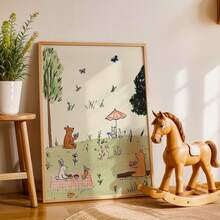 1pc Frameless Whimsical Fairytale Forest Animal Picnic Theme Cottagecore Wall Art - Playful Room Decor, Cute Storybook Print For Bedroom, Apartment, Dorm, Living Room, Nursery, Room, Decoration, Prints For Wall, Best Gift Choice - Cartoon - View 2