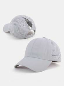 1 pieza Gorra de béisbol de malla transpirable de secado rápido de unicolor con orificio para coleta, gorra de béisbol ajustable, deportes al aire libre - Gorra de béisbol de secado rápido para coleta - Ver 7