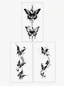 3 piezas Pegatinas de tatuaje de mariposa, tatuaje de pie, tatuaje temporal con patrón de mariposa, resistente al agua y fácil de usar, adecuado para brazos, manos, pies, piernas y otras partes del Body de mujeres, tatuaje falso desechable, esencial para fiestas y festivales de música - Negro - Ver 5