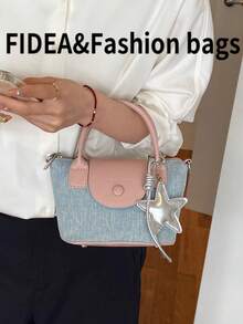 New Fashion Women's Handbag Solid Color Rhinestone Embellished Minimalist PU Dumpling Bag Premium Chic With Star Pendant Crossbody Suitable For Dating Shopping Versatile Exquisite Bag - Pink - View 6