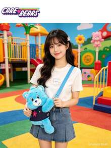 Care Bears 女款粉色卡通熊斜背包，毛絨肩背包大容量斜背包，適合上班、旅行、購物、收納、開學 - 彩色 - 查看 25