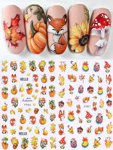3D Cartoon Autumn Nail Stickers 2pcs Cute Squirrel Fox Pumpkin Maple Leaves Nuts Mushroom Rain Boots Umbrella Design DIY Y2K Kawaii Fall Self-Adhesive Salon Manicure Tips Nail Art Decoration Nail Supplies - Multicolor - View 10