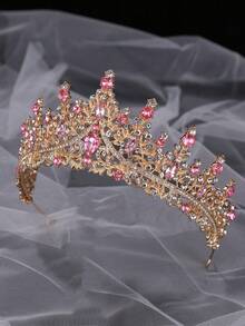 1件裝奢華半圓形皇冠 鑲鑽裝飾 新娘婚禮派對女性皇冠 皇家風格 Coronas - 粉色 - 查看 4