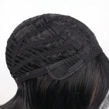 Medium Length Straight Wavy Wig With Bangs, Bio Organic, Identical To Human Hair, Premium RONISE +WIGCAP 1B/ Black - 1B - 查看 6