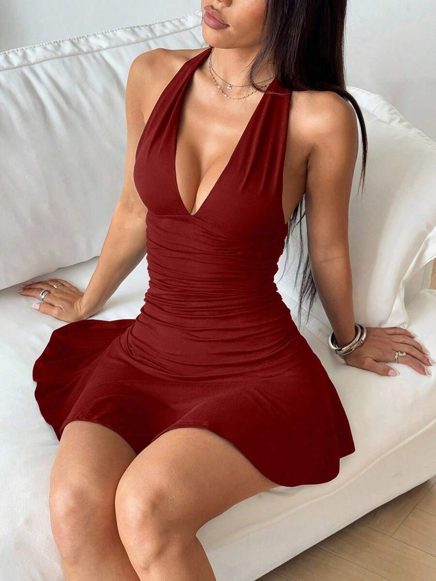 Women Mini Dresses - Bordeaux - View 1