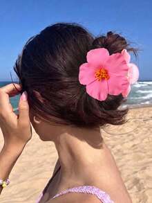 Fermaglio per capelli con orchidea tropicale arancione grande, accessorio estivo da spiaggia realistico e oversize, fermaglio per capelli stile bohémien con orchidea Phalaenopsis per donne - Arancione - Visualizzare 16