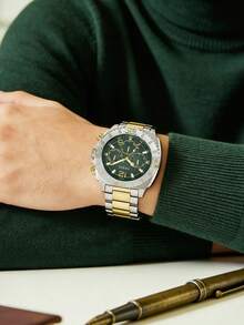 Guess Trene Men's Luxury Multifunctional Quartz Chronograph Wrist Watch GW0800G1, Green Dial, Stainless Steel Strap. Suitable For Daily Business Attire, A Perfect Gift For Husband And Father. - Green - View 4